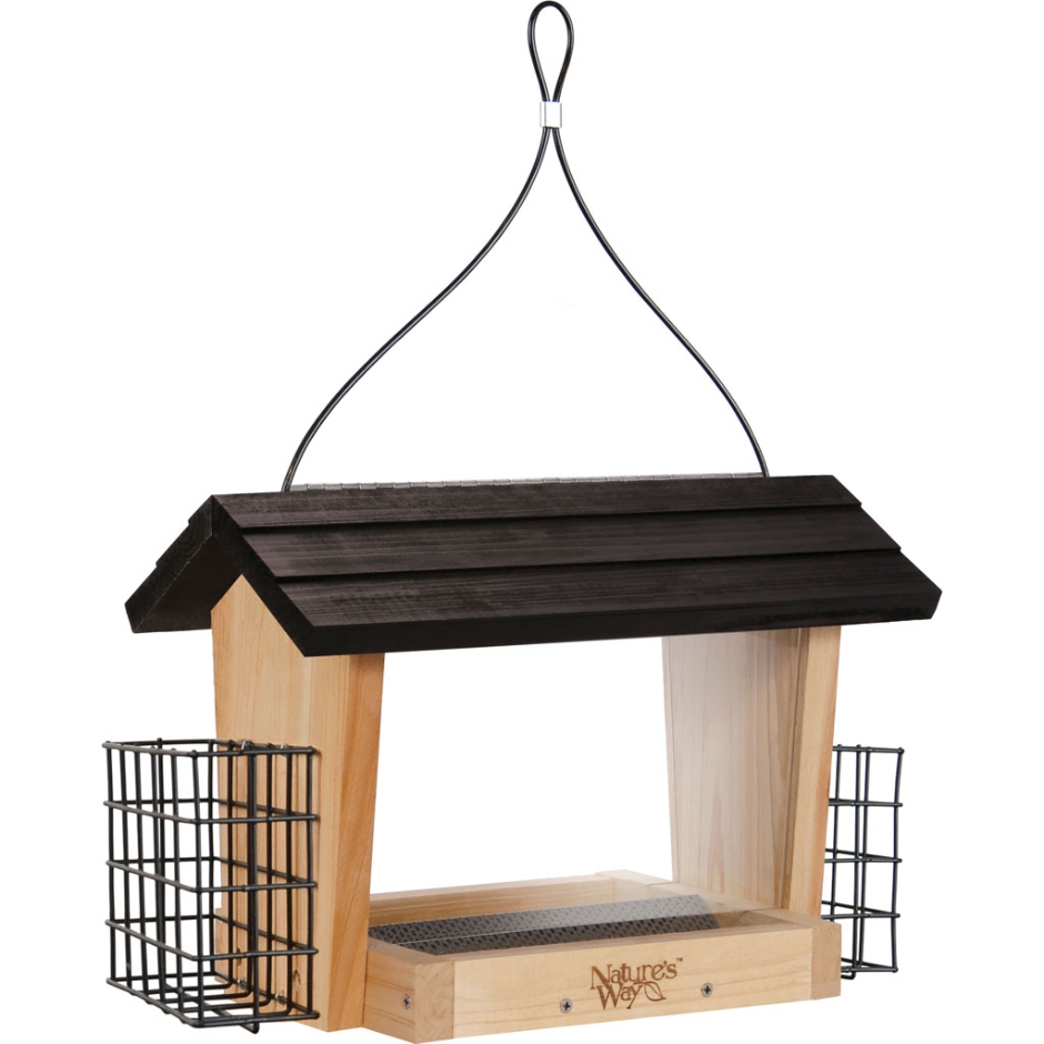 Natures Way Bird Products - Hopper Feeder With Suet Cages - Cedar- 6 Quart Cap