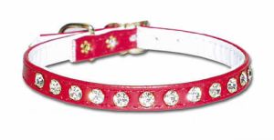 Leather Brothers - 5/16" Majestic Jeweled Vinyl Collar -Red - 10" Length
