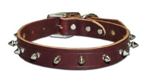 Leather Brothers - 1" Regular 1-Ply Spiked Latigo Collar - Burgundy - 24" Length