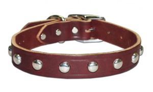 Leather Brothers - 1" Regular 1-Ply Studded Latigo Collar - Burgundy - 24" Length