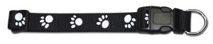 Leather Brothers - 1" Kwik Klip Reflective Paw Print Collar - Black- 14-24" Length