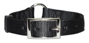 Leather Brothers - 1" Ring-in-Center Bravo Nylon Collar - Black - 21" Length