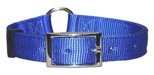 Leather Brothers - 1" Ring-in-Center Bravo Nylon Collar - Blue - 19" Length