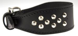 Leather Brothers - 2" Dee-In-Front Tapered Leather Cone Studded Collar - Black - 25" Length