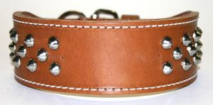 Leather Brothers - 2" Dee-In-Front Tapered Leather Cone Studded Collar - Brown - 19" Length