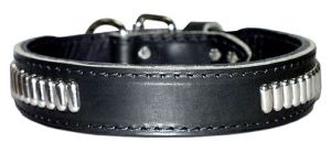 Leather Brothers - 1.25" Dee-In-Front Tapered Leather Oblong studded Collar - Black - 19" Length