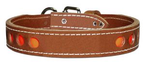 Leather Brothers - 1.25" Dee-In-Front  2-Ply Leather Reflecto Tapered Collar - Brown - 25" Length