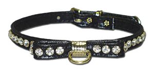 Leather Brothers - 3/8" Majestic Jeweled Bow & Center Dee Collar - Black - 12" Length