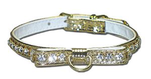 Leather Brothers - 3/8" Majestic Jeweled Bow & Center Dee Collar - Gold - 14" Length