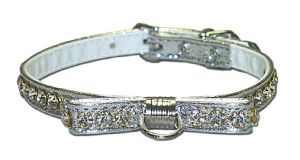 Leather Brothers - 3/8" Majestic Jeweled Bow & Center Dee Collar - Silver - 16" Length