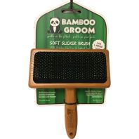 Paws/Alcott - Bamboo Soft Slicker Brush With Stainless Steel Pin - Tan/Black - Large