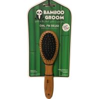 Paws/Alcott -Bamboo Groom Oval Pin Brush with Stainless Steel Pins - Tan/Black - Small/Medium