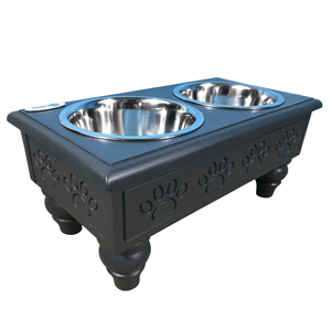 Sassy Paws Raised Wooden Pet Double Diner with Stainless Steel Bowls - Black - Large