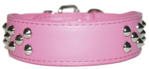 Leather Brothers - 1.5" Dee-In-Front Tapered Leather Collar - Cone Studded - Pink - 21" Length