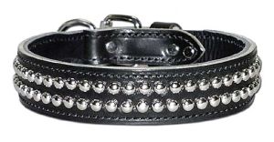 Leather Brothers - 1.25" Latigo Tapered  2-Row Dome Studded Collar - Black - 21" Length