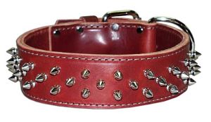 Leather Brothers - 2" Dee-in-Front Latigo Full Spike Collar - Burgundy -25" Length