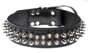 Leather Brothers - 1.5" Dee-in-Front Latigo Close Spike Collar - Black - 21" Length