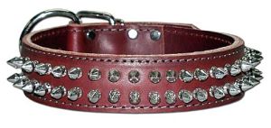 Leather Brothers - 1.5" Dee-in-Front Latigo Close Spike Collar - Burgundy - 27" Length