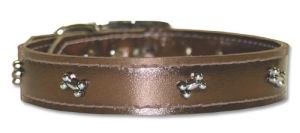Leather Brothers - 1" Regular Leather Bone Ornament Collar - Metallic Bronze - 22" Length