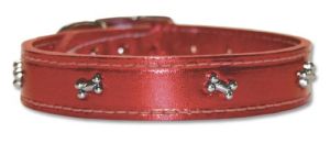 Leather Brothers - 1" Regular Leather Bone Ornament Collar - Metallic Red - 24" Length