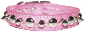 Leather Brothers - 3/4" Signature Leather Croco Spike & Stud Collar - Pink - 18" Length