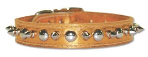 Leather Brothers - 1" Signature Leather Spike & Stud Collar - Metallic Apricot - 26" Length