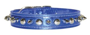 Leather Brothers - 1" Signature Leather Spike & Stud Collar - Metallic Blue - 26" Length
