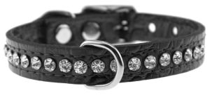 Leather Brothers - 1/2" Regular Leather Jewel Croco Collar - Black - 16" Length