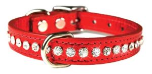 Leather Brothers - 1/2" Regular Leather Jewel Collar CTR D - Metallic Red - 12" Length
