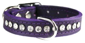 Leather Brothers - 1/2" Regular Leather Jewel Collar CTR D - Purple - 14" Length