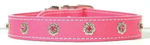 Leather Brothers - 1" Signature Leather Filigree Crystal Collar - Pink - 24" Length