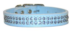 Leather Brothers - 3/4" Signature Leather 2-Row Crystal Collar - Baby Blue - 16" Length