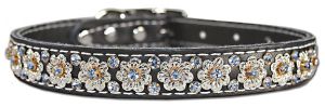 Leather Brothers - 3/4" Signature Leather Fancy Filigree Crystal Collar - Black - 16" Length