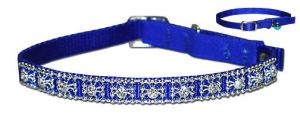 Leather Brothers - 3/8" Jeweled Nylon Cat Collar - Blue - 15" Length