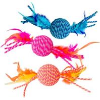 Ethical Cat - Elasteeez Ball / Feathers Cat Toy - Assorted - 6 In