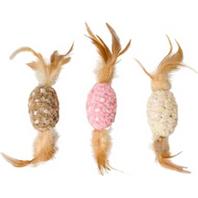 Ethical Cat - Chenille Chaser Feather Oval Cat Toy - Assorted - 4 In