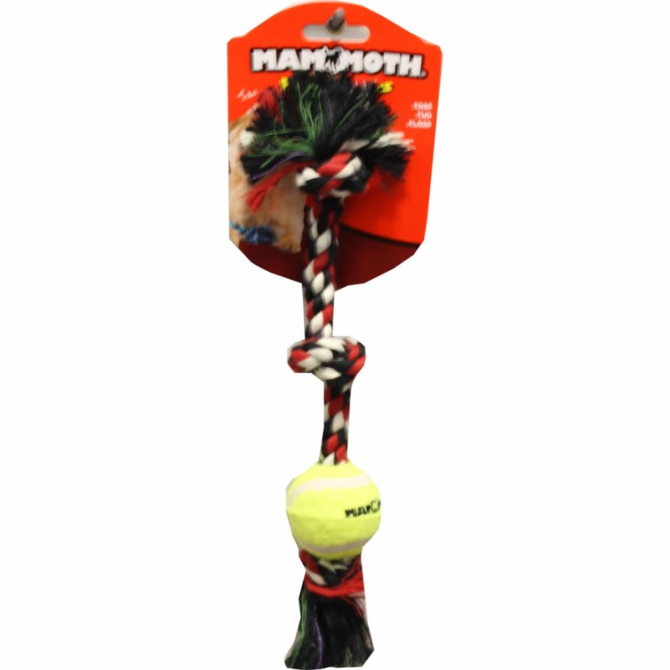 Mammoth Pet Products - Knot Tug W/Mini Tennis Ball - Multi - Mini/11 Inch