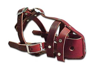 Leather Brothers - 3/4" No-Bite Leather Muzzle- Burgundy - Large - 11"-12 1/2" Length