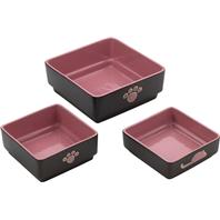 Ethical Stoneware Dish - Four Square Dog Dish - Pink - 7 Inch