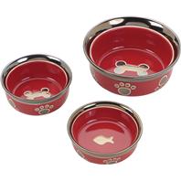 Ethical Stoneware Dish - Ritz Copper Rim Cat Dish - Red - 5 Inch