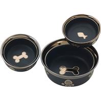 Ethical Stoneware Dish - Ritz Copper Rim Dog Dish - Black - 5 Inch