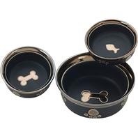 Ethical Stoneware Dish - Ritz Copper Rim Dog Dish - Black - 7 Inch
