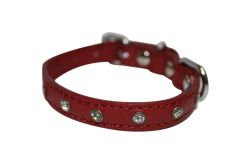 Angel Pet Supplies - Athens Leather Rhinestone Bling Dog Collar - Valentine Red - 10" X 1/2"