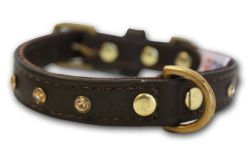 Angel Pet Supplies - Athens Leather Rhinestone Bling Dog Collar - Chocolate Brown - 12" X 5/8"