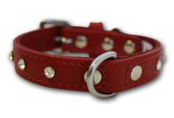 Angel Pet Supplies - Athens Leather Rhinestone Bling Dog Collar - Valentine Red - 12" X 5/8" 