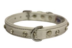 Angel Pet Supplies - Athens Leather Rhinestone Bling Dog Collar - Ivory White - 18" X 3/4" 