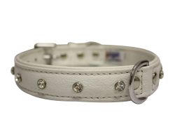 Angel Pet Supplies - Athens Leather Rhinestone Bling Dog Collar - Ivory White - 22" X 1"