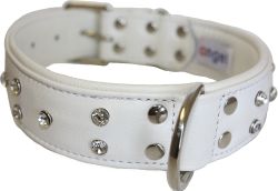 Angel Pet Supplies - Athens Leather Rhinestone Bling Dog Collar - Ivory White - 24" X 1.5" 