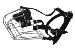 Angel Pet Supplies - R2 Miami Wire Cage & Leather Muzzle - Black - 14.5" circumference, 4" length 