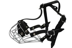 Angel Pet Supplies - B2 Miami Wire Cage & Leather Muzzle - Black - 12.75" circumference, 2.75" length 
